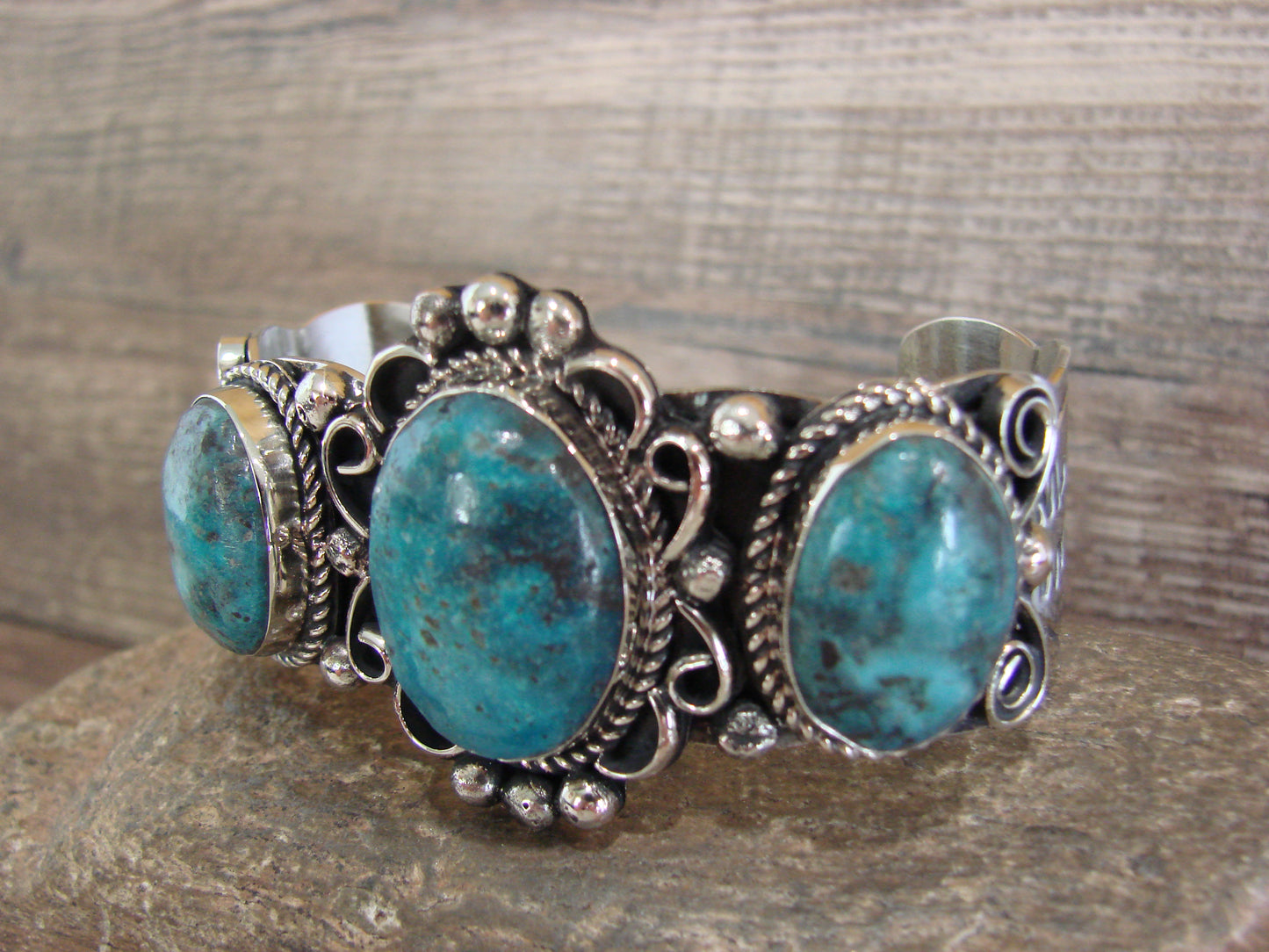 Native American Indian Nickel Silver & Turquoise Bracelet by Cleveland