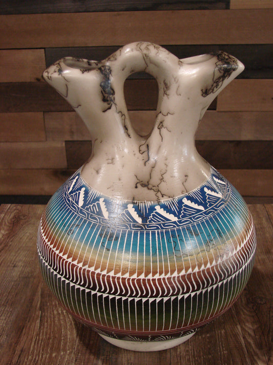 Native American Navajo Hand Etched Horse Hair Wedding Vase - Benally
