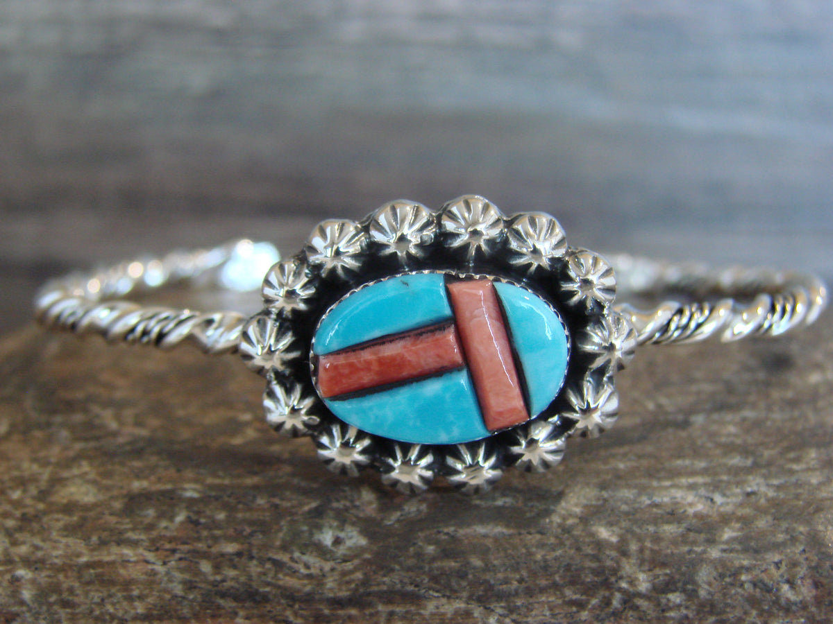 Native American Sterling Silver Turquoise & Spiny Bracelet by Jim