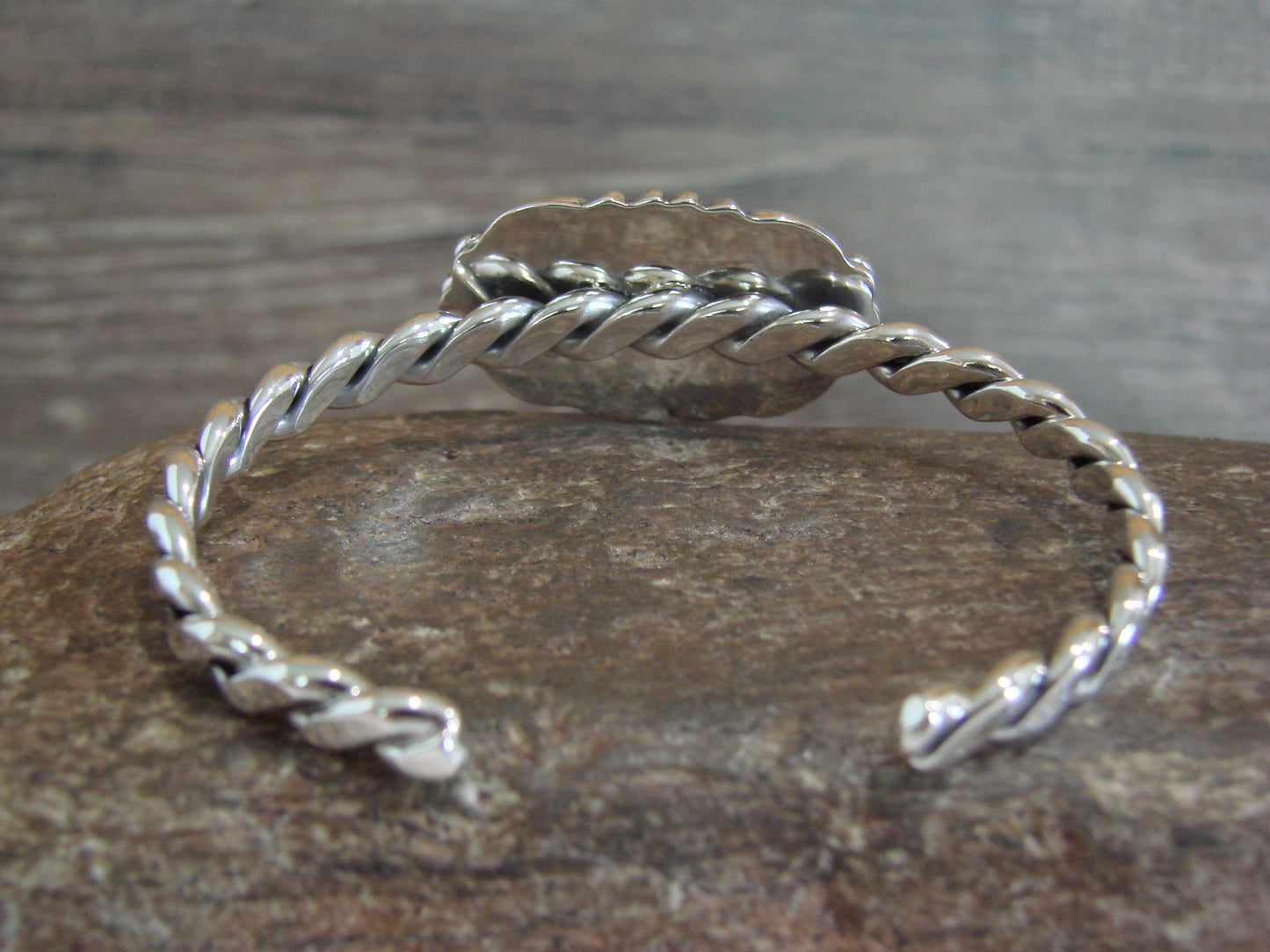 Native American Sterling Silver White Buffalo Turquoise Bracelet by Silversmith