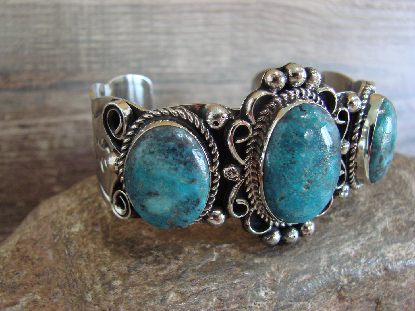 Native American Indian Nickel Silver & Turquoise Bracelet by Cleveland