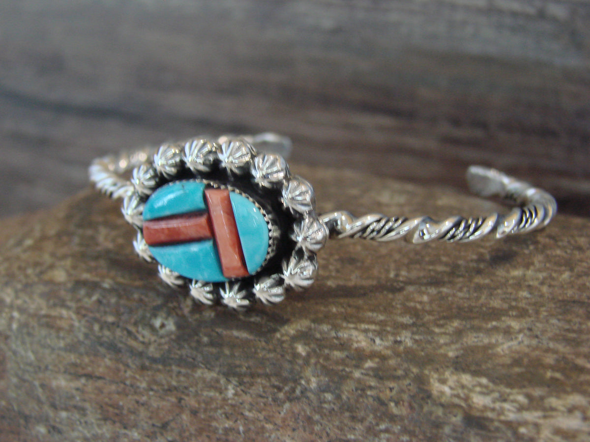 Native American Sterling Silver Turquoise & Spiny Bracelet by Jim