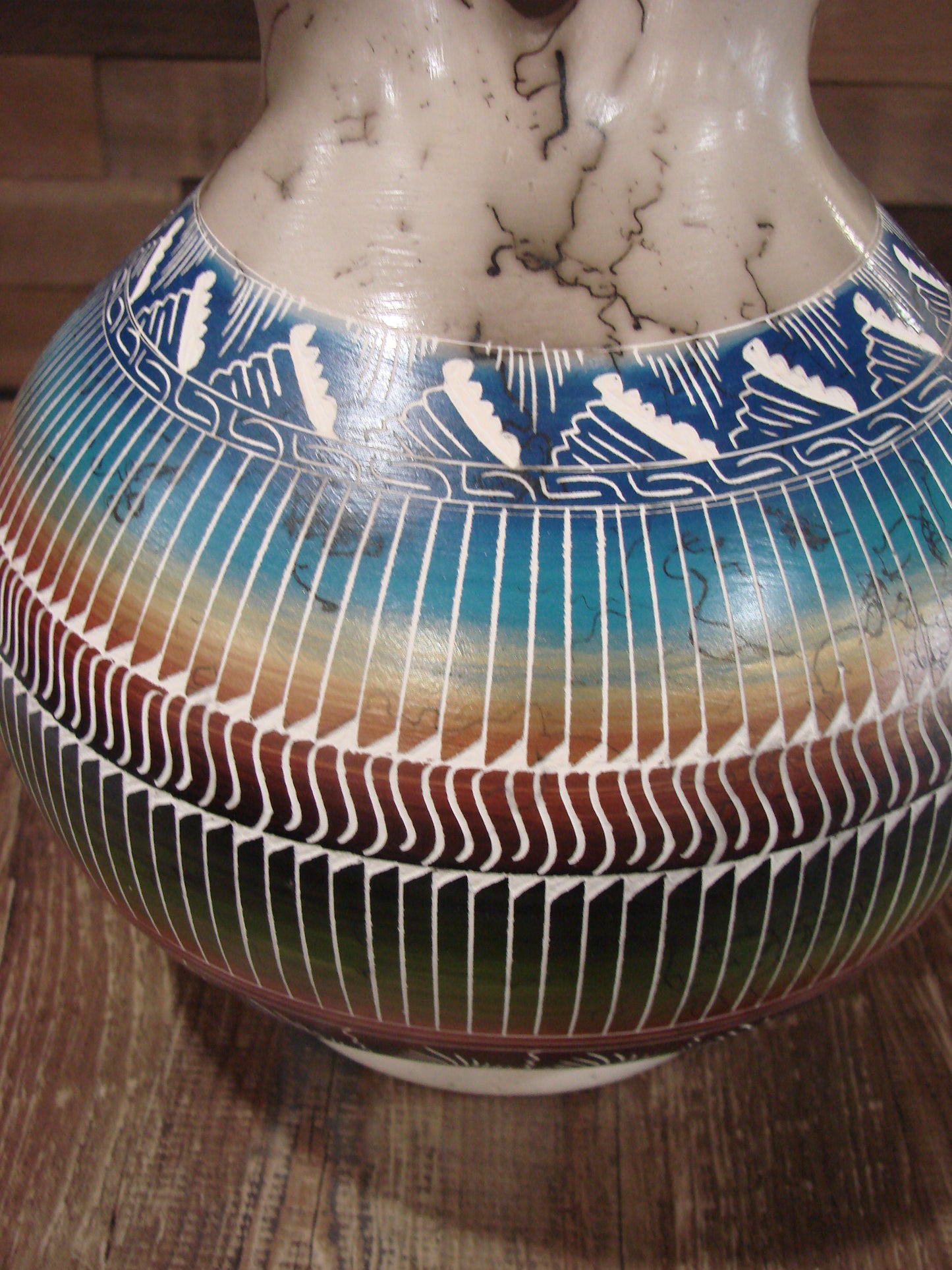 Native American Navajo Hand Etched Horse Hair Wedding Vase - Benally