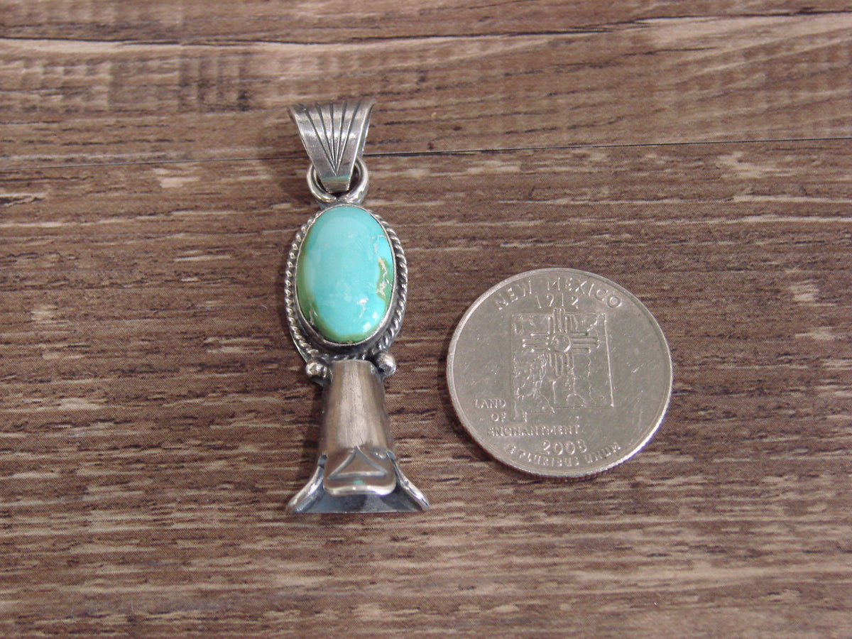 Native American Sterling Silver & Turquoise Squash Blossom Pendant by Betone