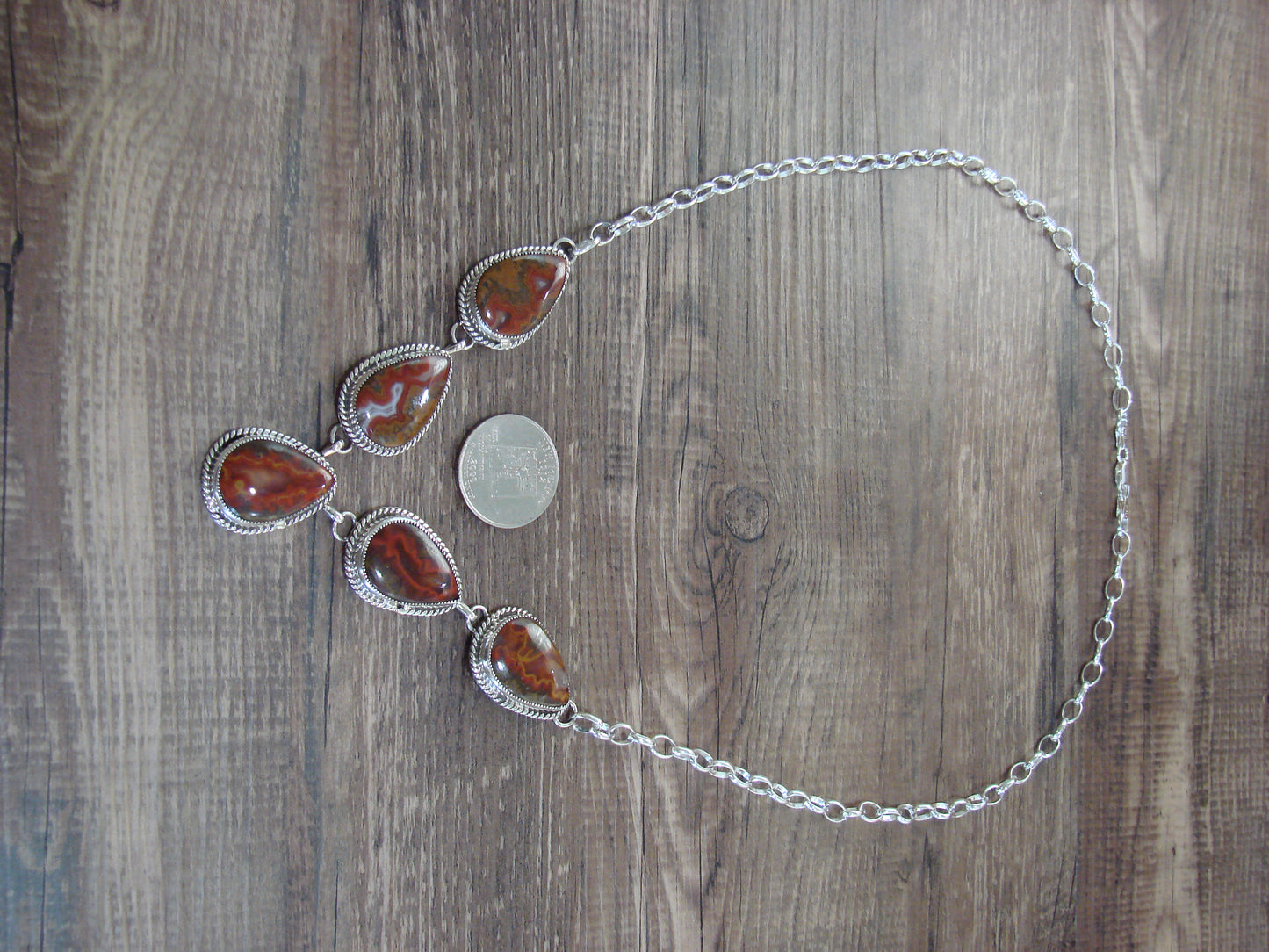 Native American 24" Sterling Silver & Seed Agate Link Necklace by Johnson
