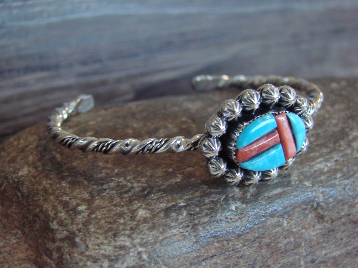 Native American Sterling Silver Turquoise & Spiny Bracelet by Jim