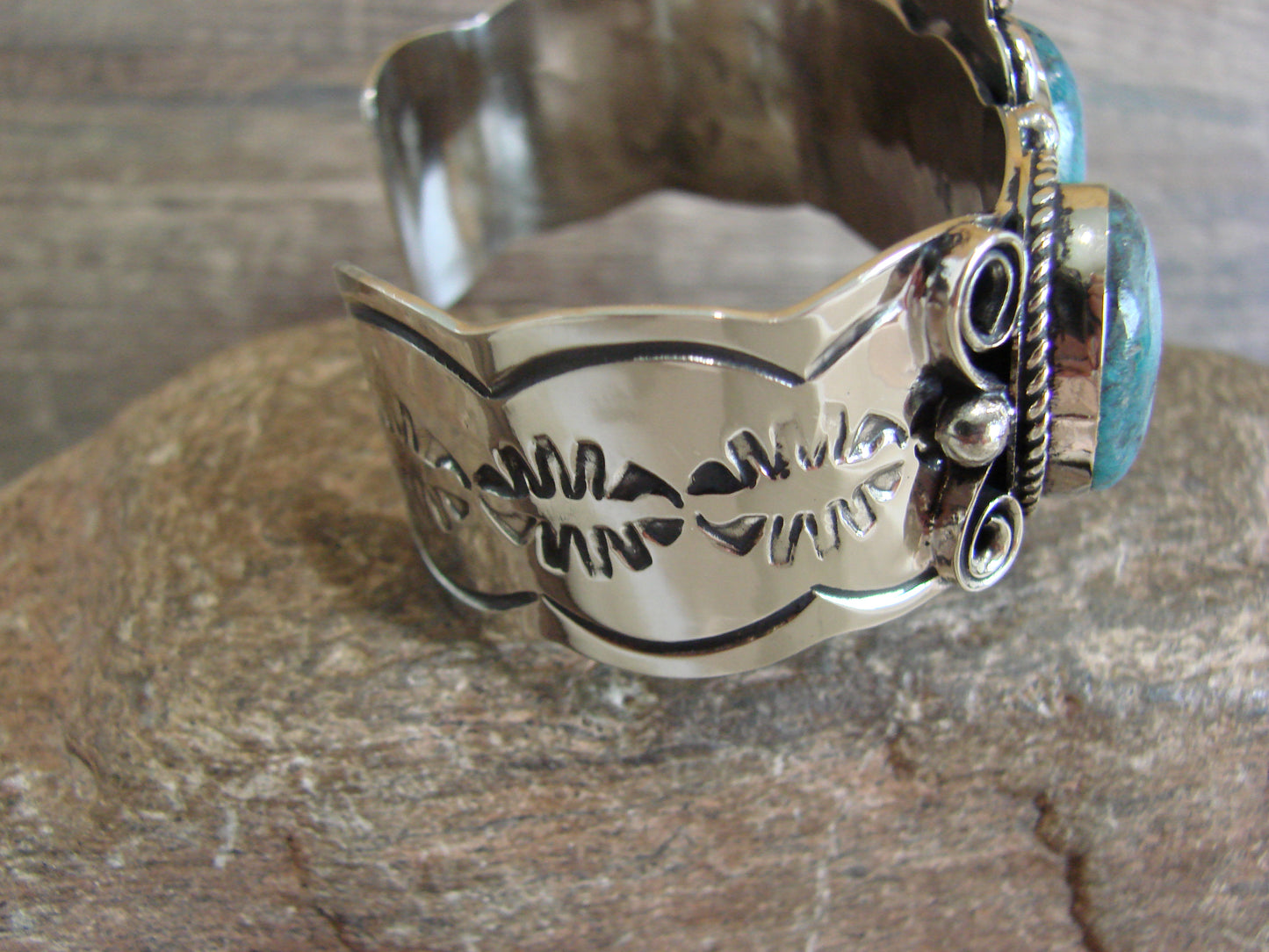 Native American Indian Nickel Silver & Turquoise Bracelet by Cleveland