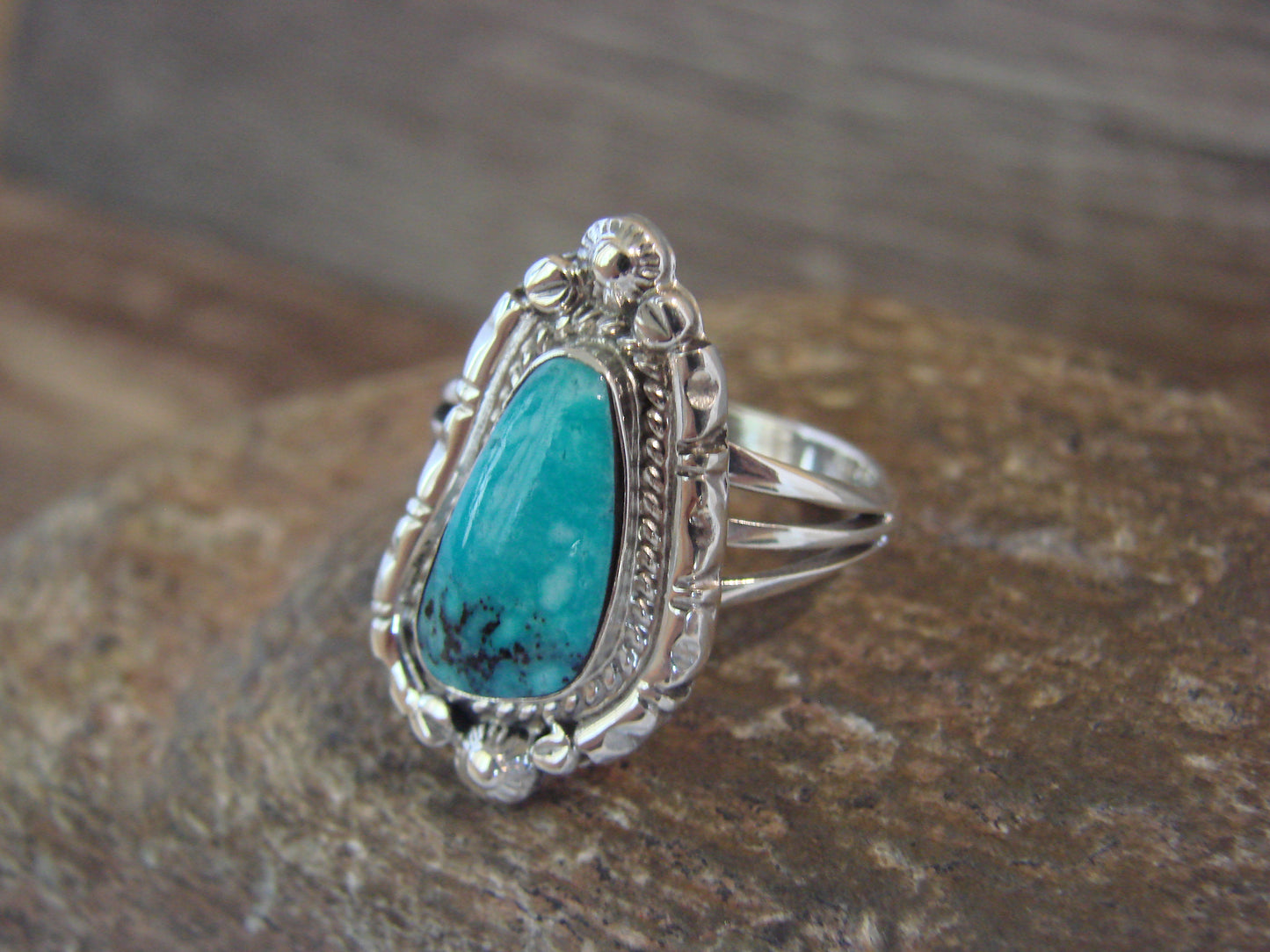 Native American Sterling Silver & Turquoise Ring - Size 9 - Saunders