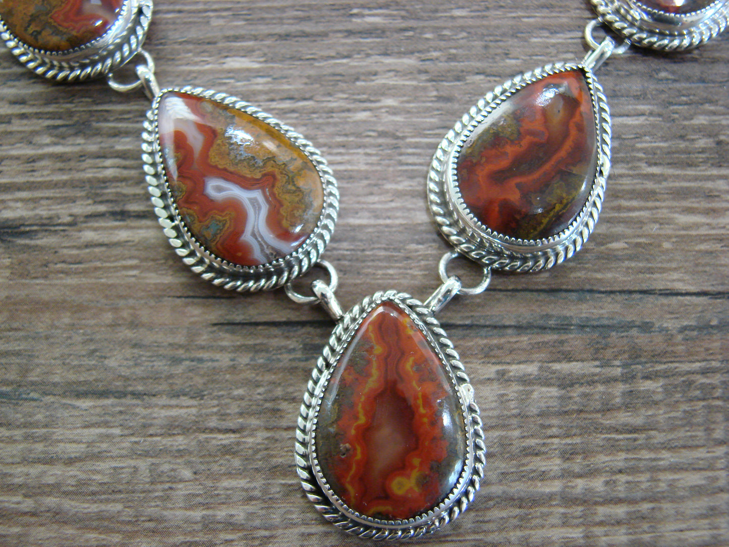 Native American 24" Sterling Silver & Seed Agate Link Necklace by Johnson