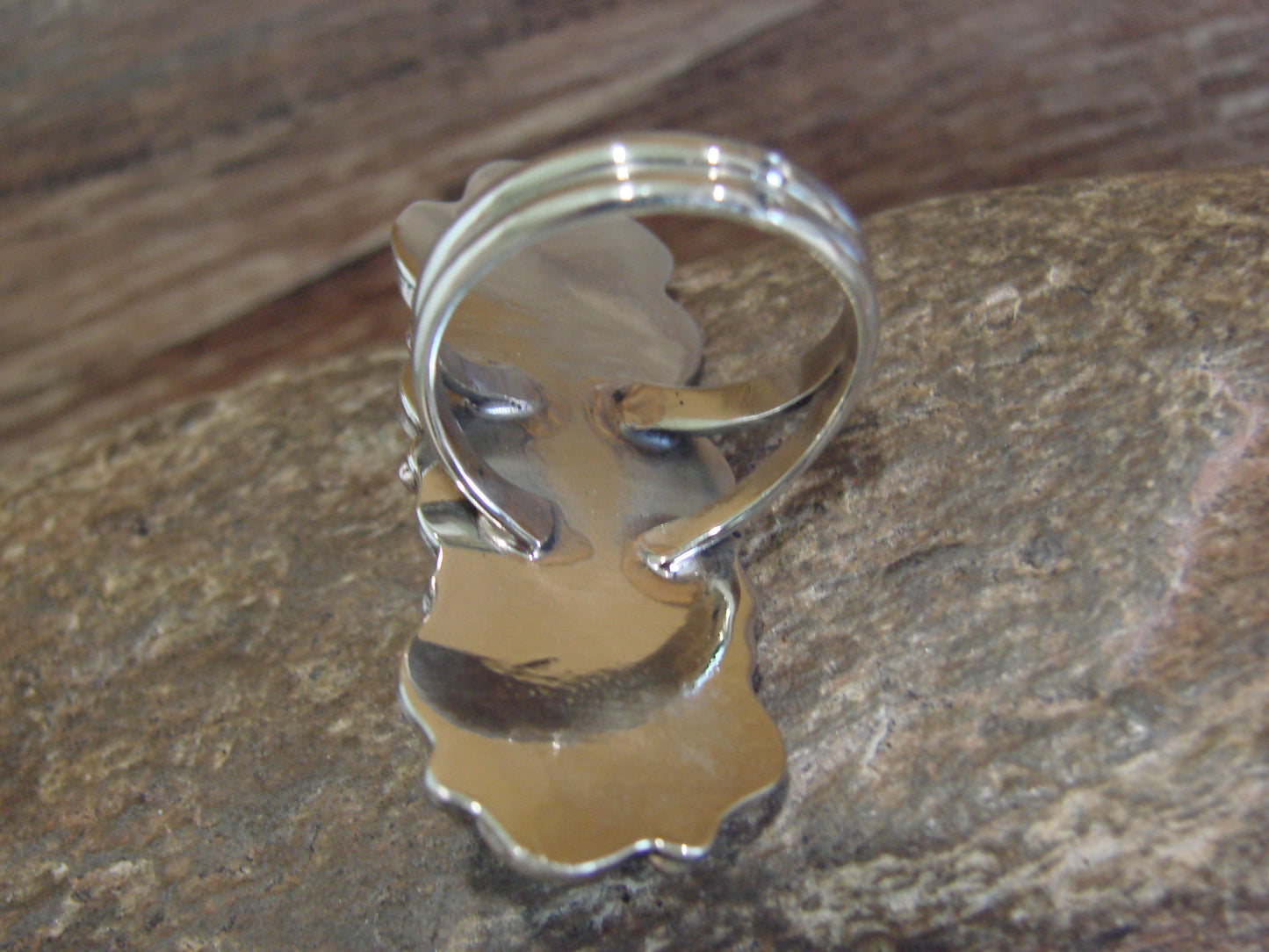 Native American Nickel Silver & Turquoise Ring by Cleveland - Size 11