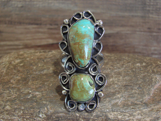 Native American Nickel Silver & Turquoise Ring by Cleveland - Size 12