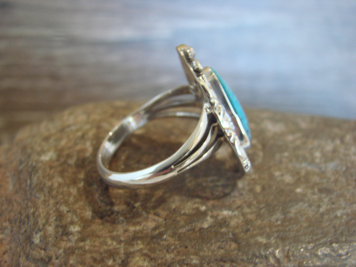 Native American Sterling Silver & Turquoise Ring - Size 9 - Saunders