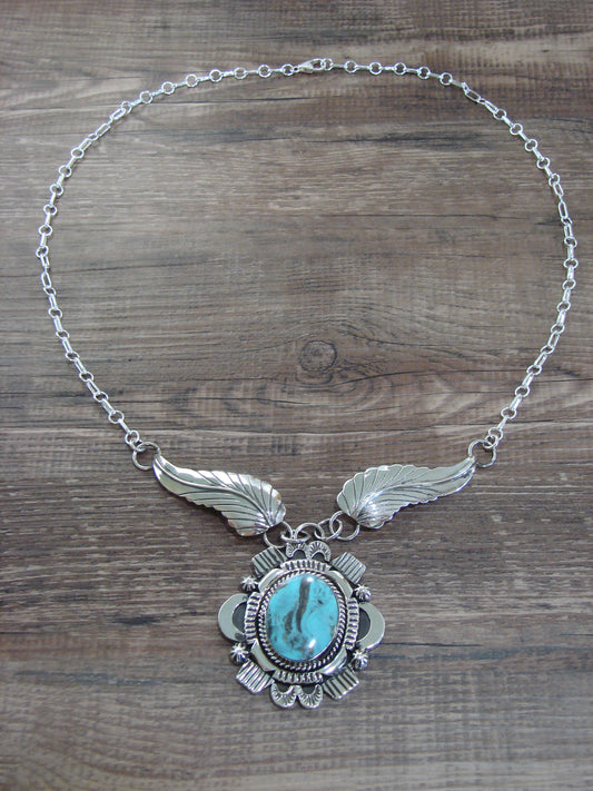 Native American 25" Sterling Silver & Turquoise Link Necklace by Belin