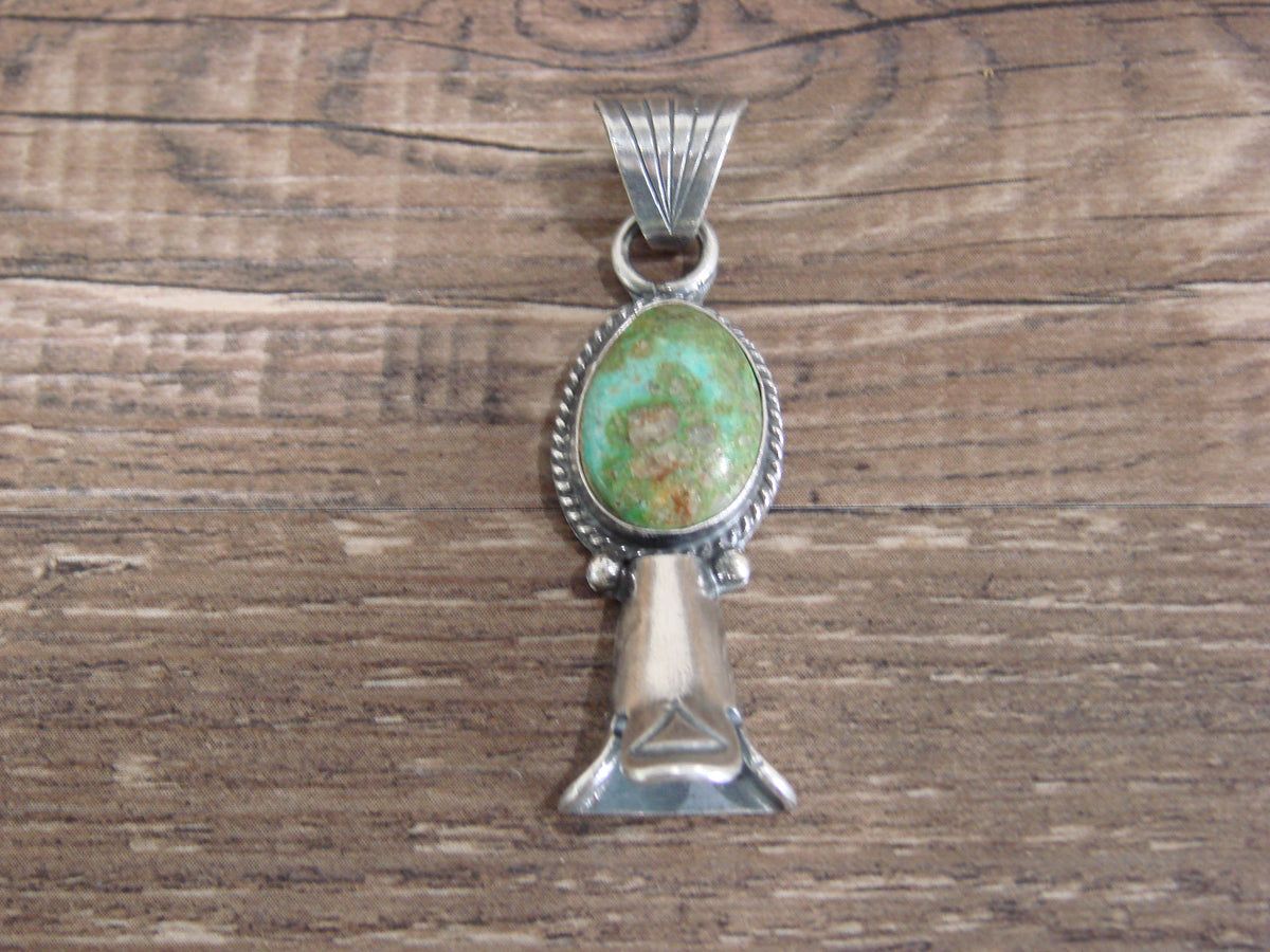 Native American Sterling Silver & Turquoise Squash Blossom Pendant by Betone