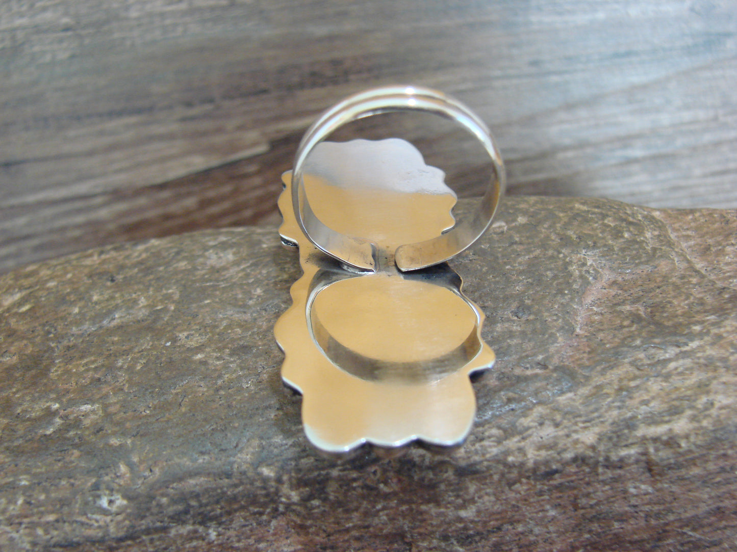 Native American Nickel Silver & Turquoise Adjustable Ring by Cleveland - Size 8 - 10