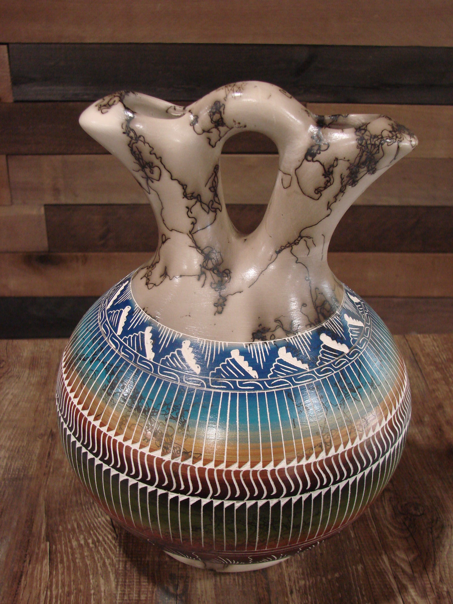 Native American Navajo Hand Etched Horse Hair Wedding Vase - Benally