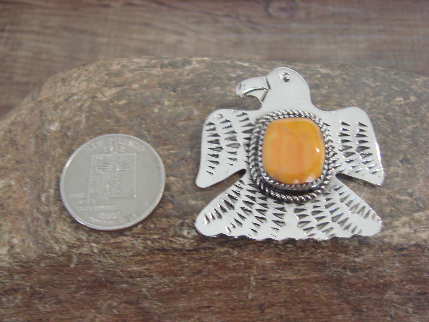 Native American Nickel Silver & Spiny Oyster Eagle Pendant - Cleveland