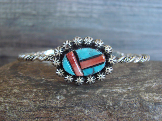 Native American Sterling Silver Turquoise & Spiny Bracelet by Jim