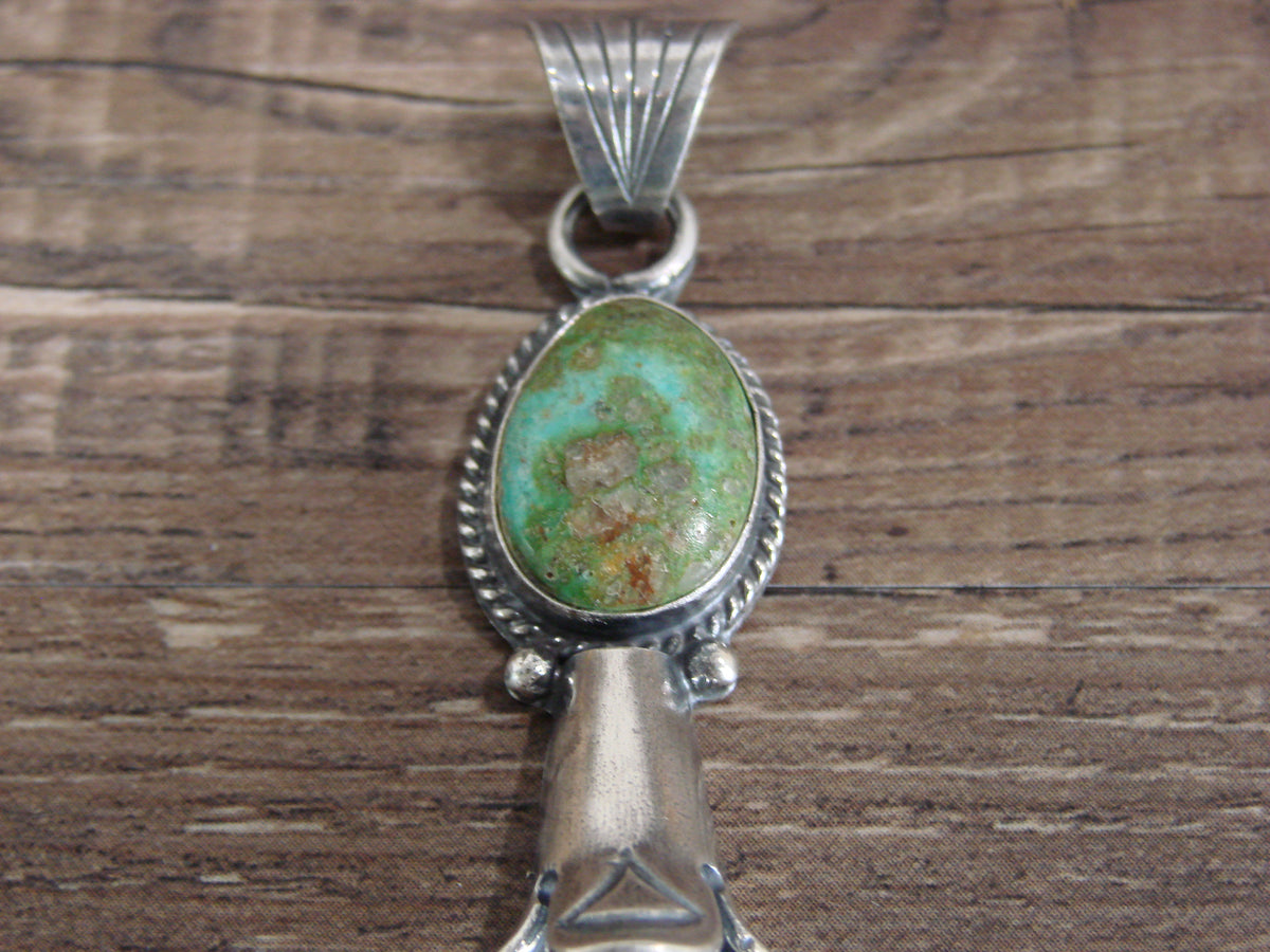 Native American Sterling Silver & Turquoise Squash Blossom Pendant by Betone