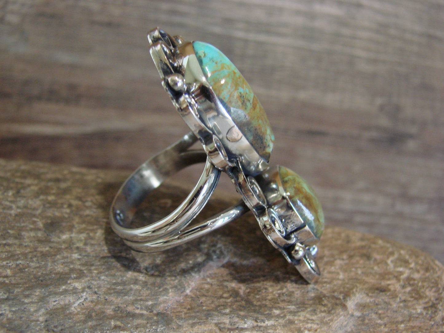 Native American Nickel Silver & Turquoise Ring by Cleveland - Size 12