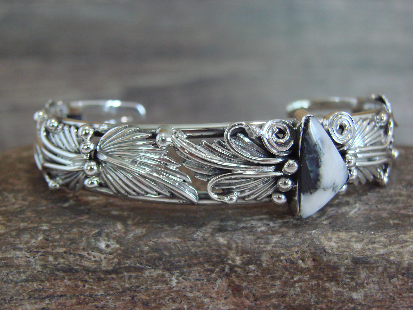 Native American Sterling Silver White Buffalo Turquoise Bracelet by Delgarito