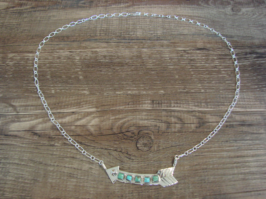 Native American Sterling Silver & Turquoise Arrow Link Necklace by Johnson