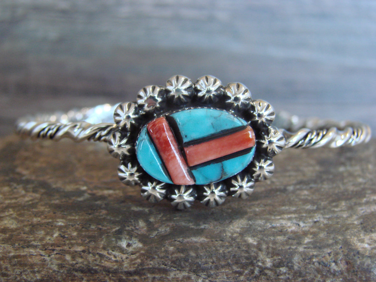 Native American Sterling Silver Turquoise & Spiny Bracelet by Jim