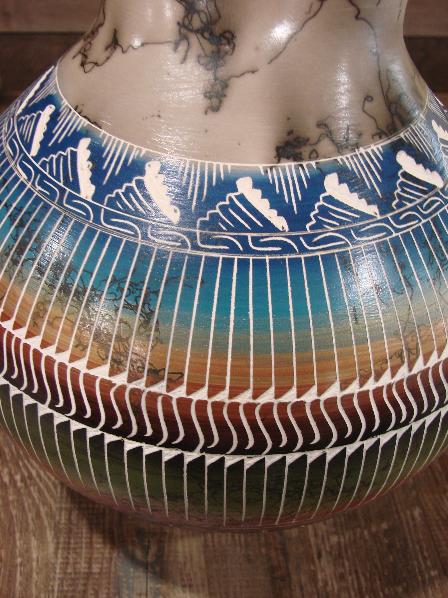 Native American Navajo Hand Etched Horse Hair Wedding Vase - Benally