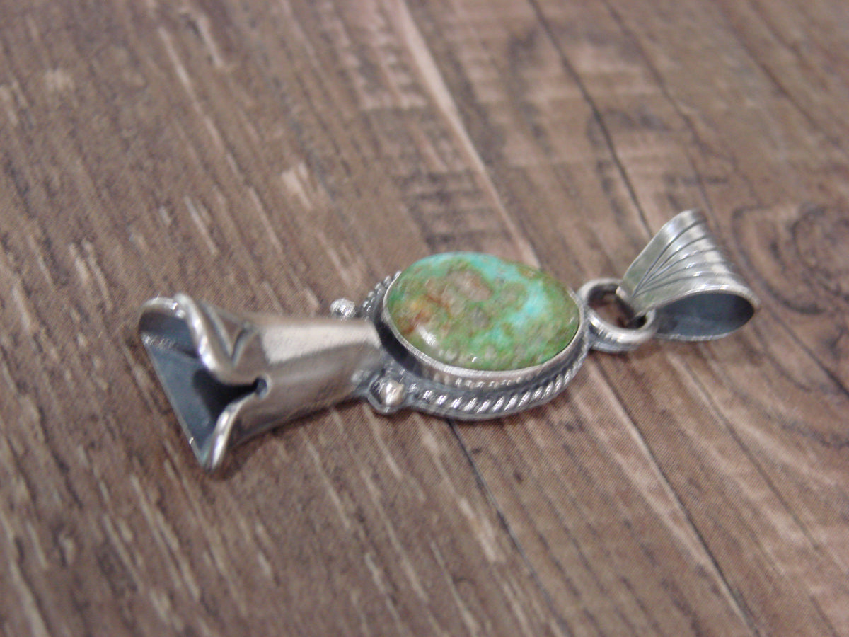 Native American Sterling Silver & Turquoise Squash Blossom Pendant by Betone