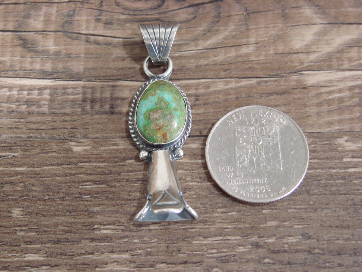 Native American Sterling Silver & Turquoise Squash Blossom Pendant by Betone