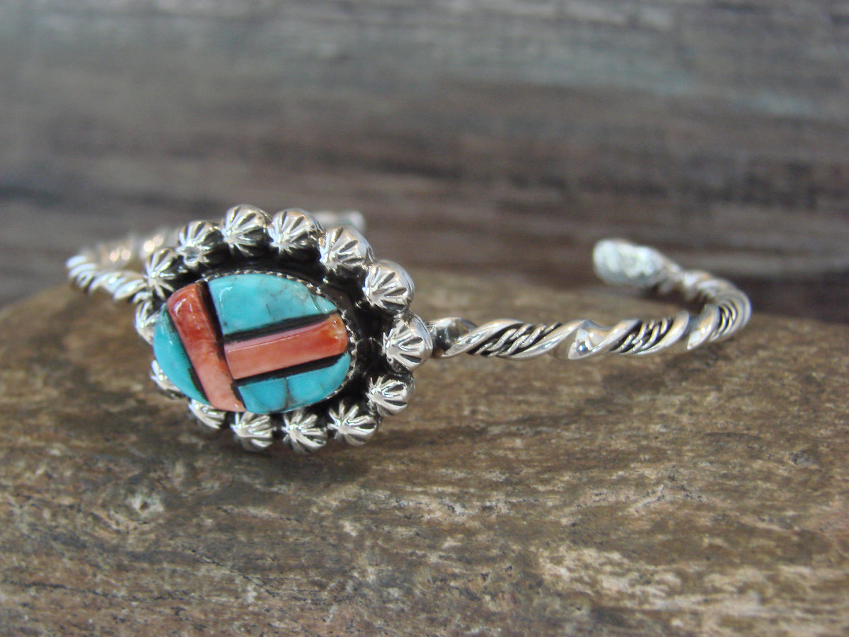 Native American Sterling Silver Turquoise & Spiny Bracelet by Jim