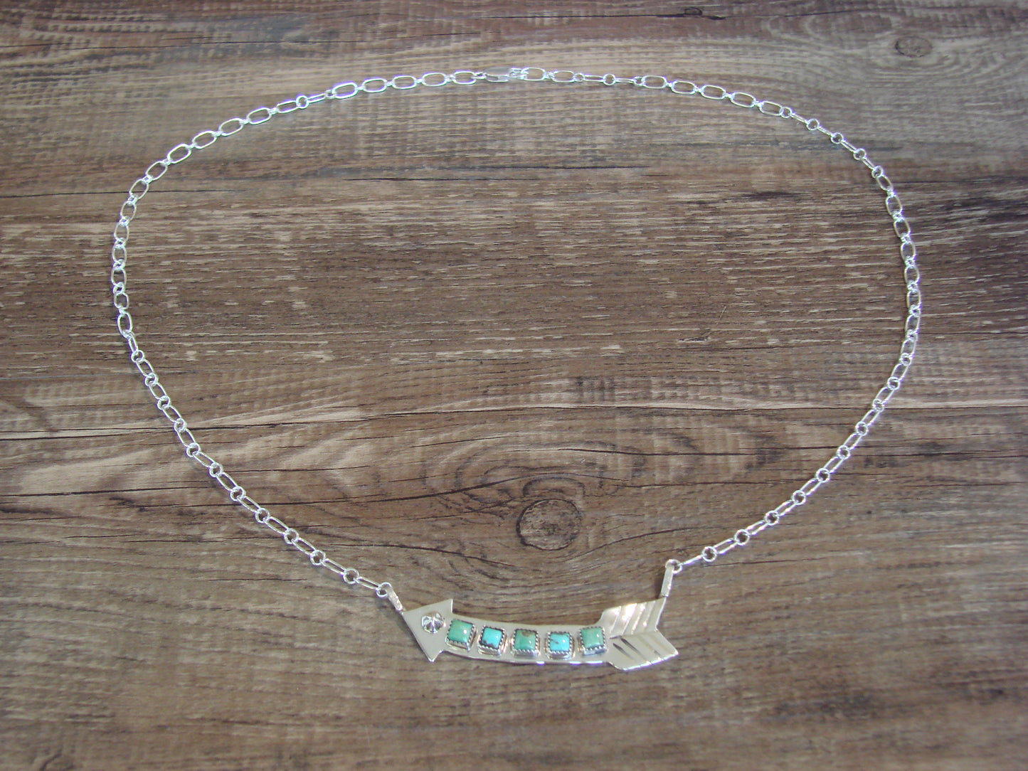 Native American Sterling Silver & Turquoise Arrow Link Necklace by Johnson