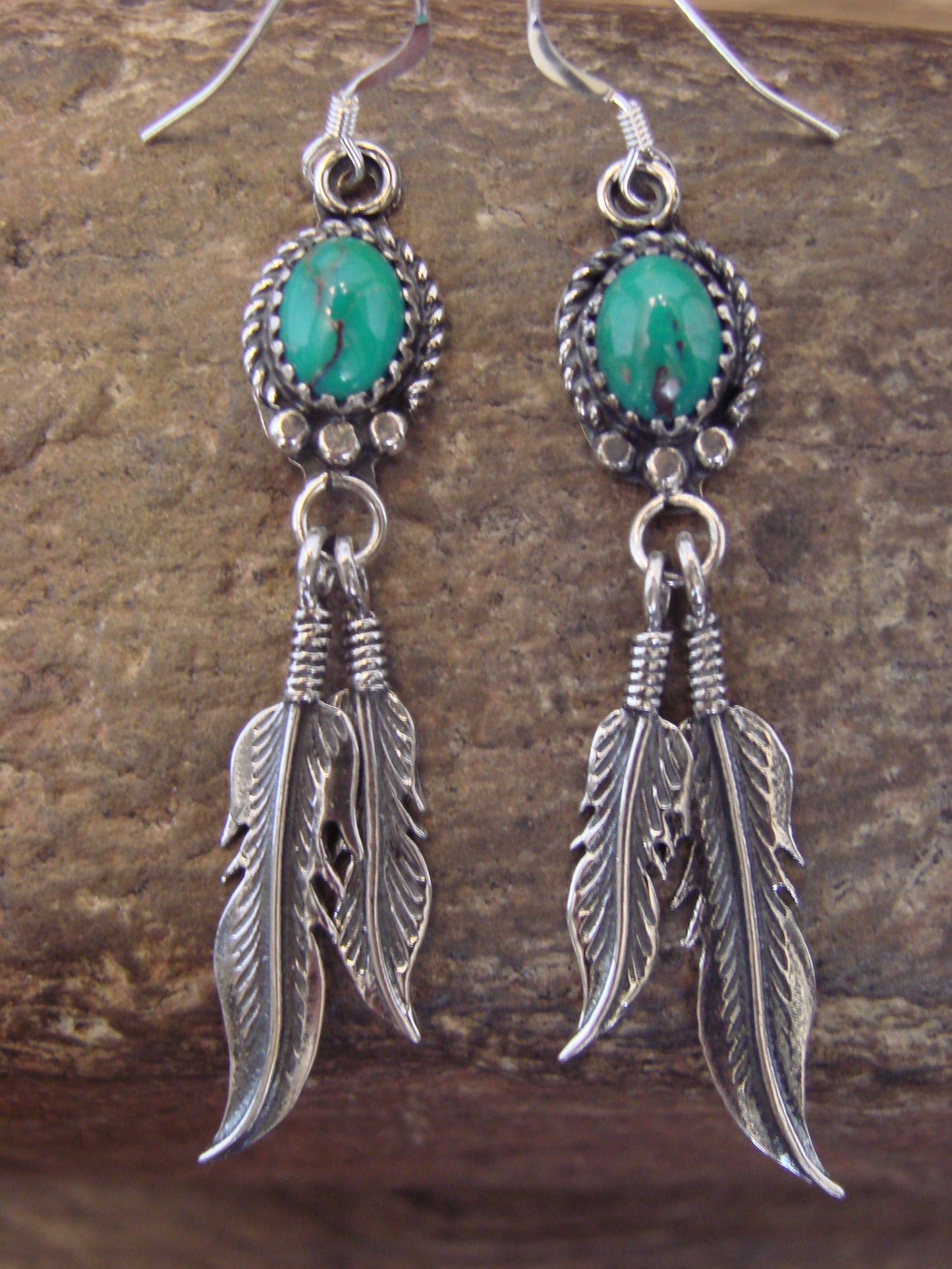 Native American Sterling Silver & Turquoise Feather Dangle Earrings by Largo
