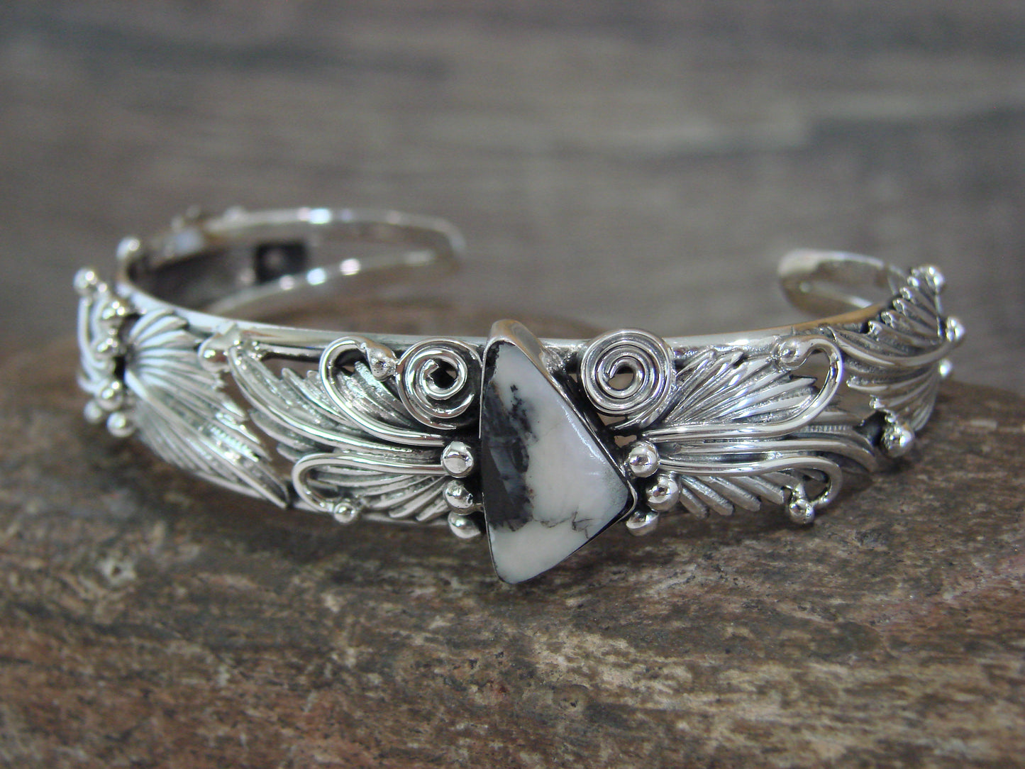 Native American Sterling Silver White Buffalo Turquoise Bracelet by Delgarito