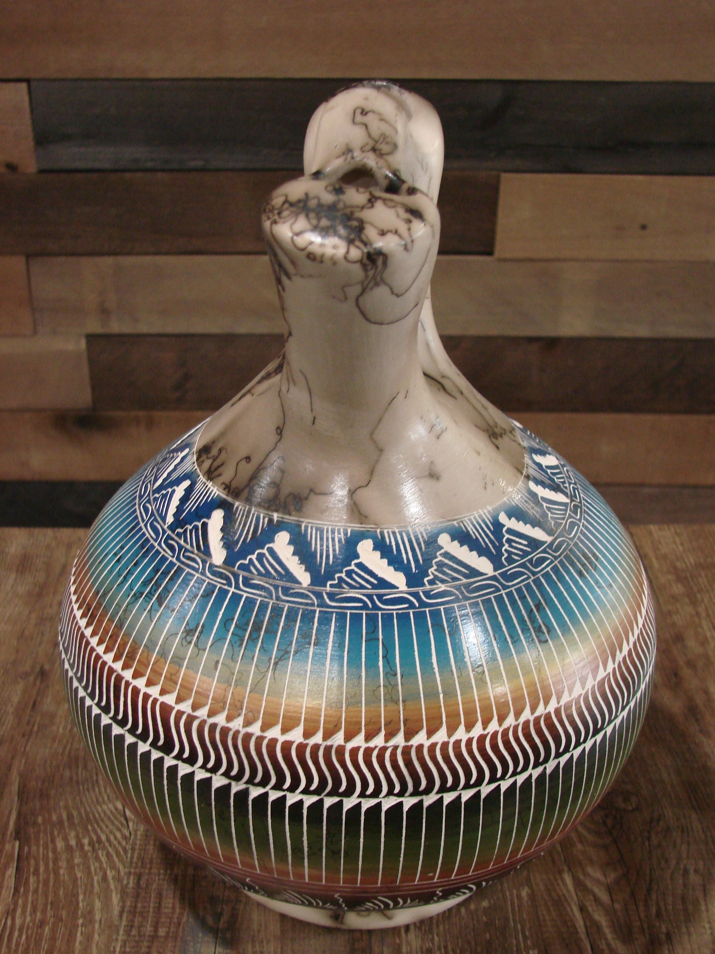 Native American Navajo Hand Etched Horse Hair Wedding Vase - Benally