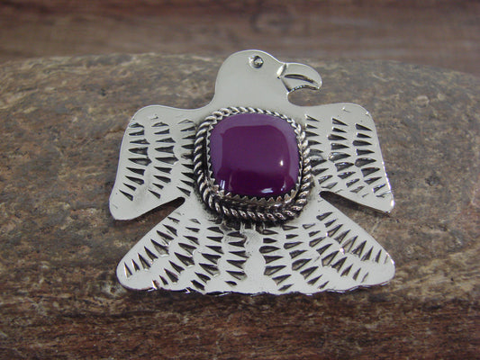 Native American Nickel Silver & Purple Spiny Oyster Eagle Pendant - Cleveland