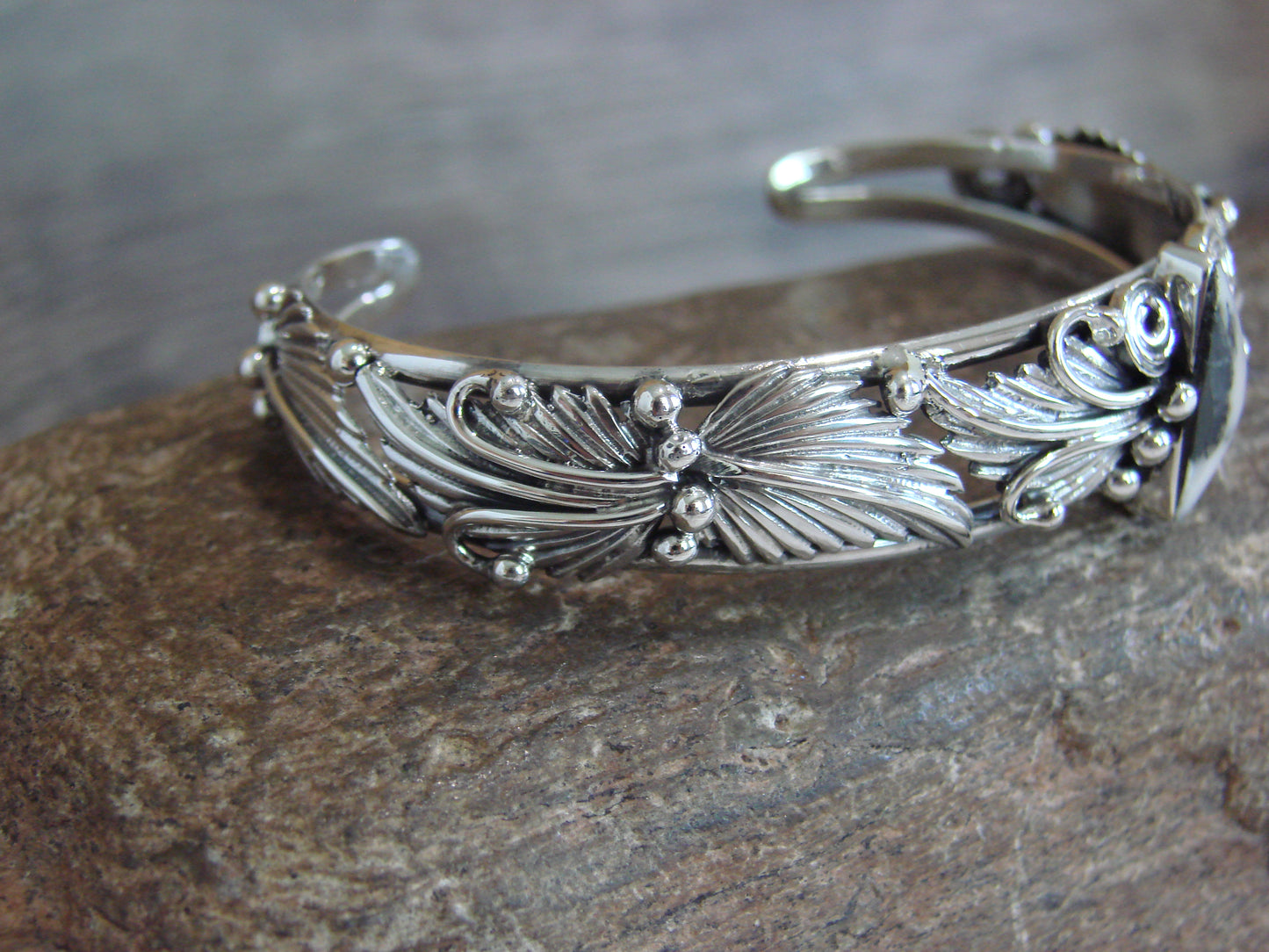 Native American Sterling Silver White Buffalo Turquoise Bracelet by Delgarito