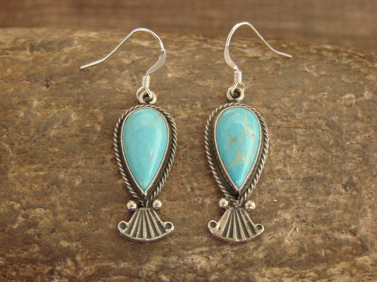 Native American Sterling Silver & Turquoise  Dangle Earrings - Betone