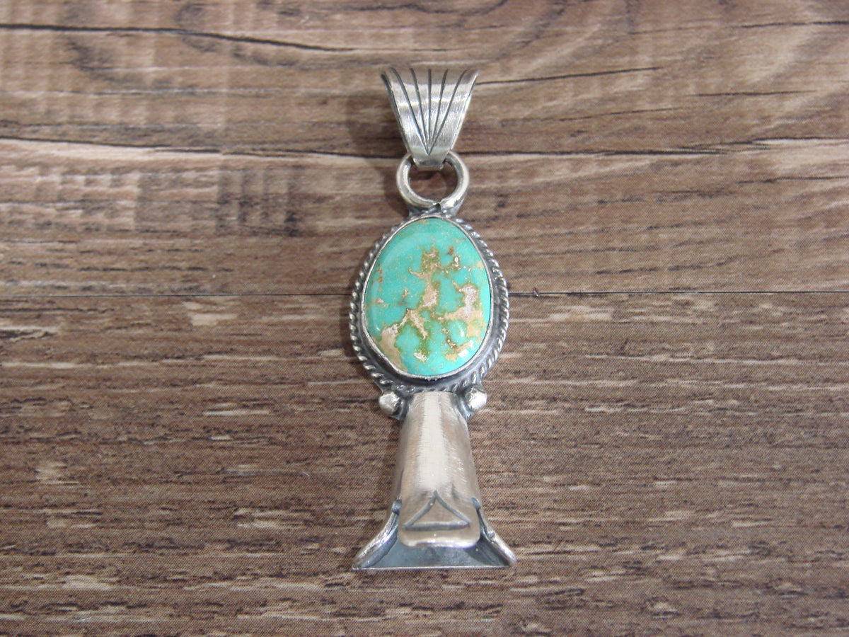Native American Sterling Silver & Turquoise Squash Blossom Pendant by Betone