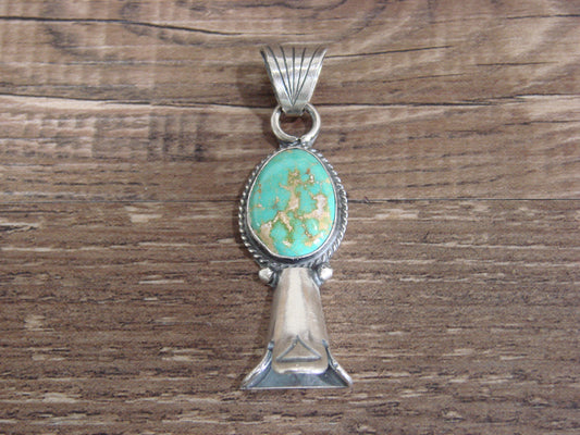 Native American Sterling Silver & Turquoise Squash Blossom Pendant by Betone