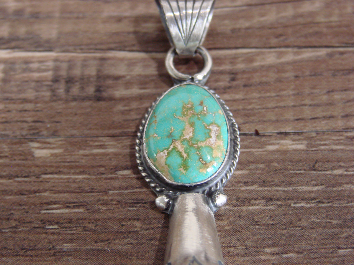 Native American Sterling Silver & Turquoise Squash Blossom Pendant by Betone