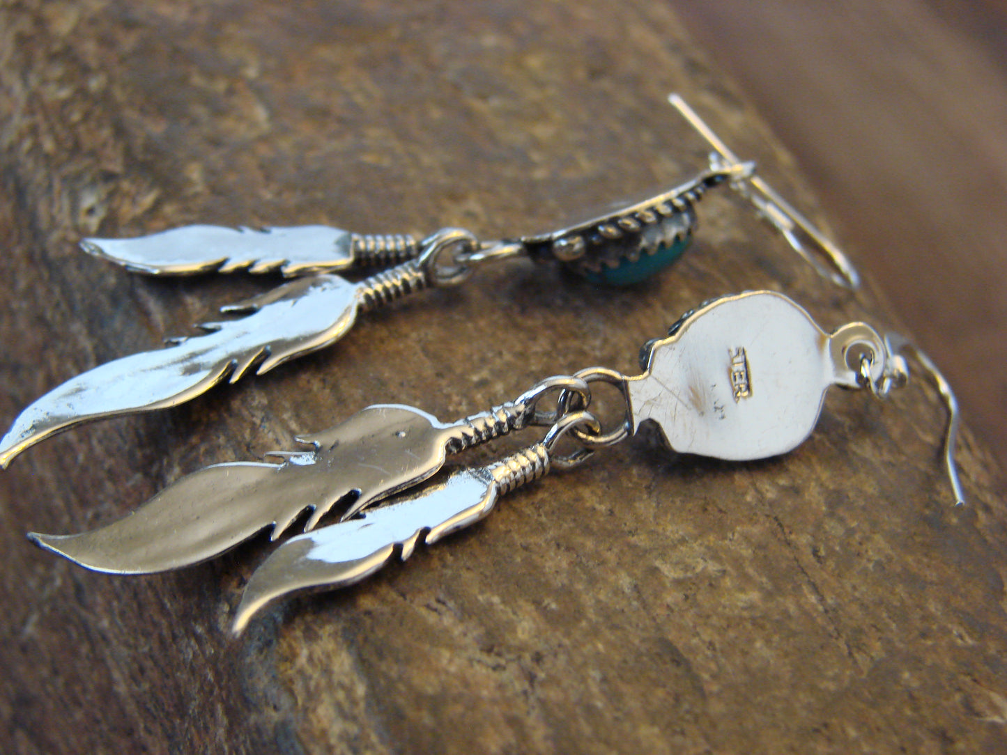 Native American Sterling Silver & Turquoise Feather Dangle Earrings by Largo