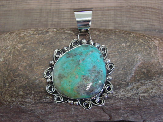 Native American Nickel Silver & Turquoise Pendant - Cleveland