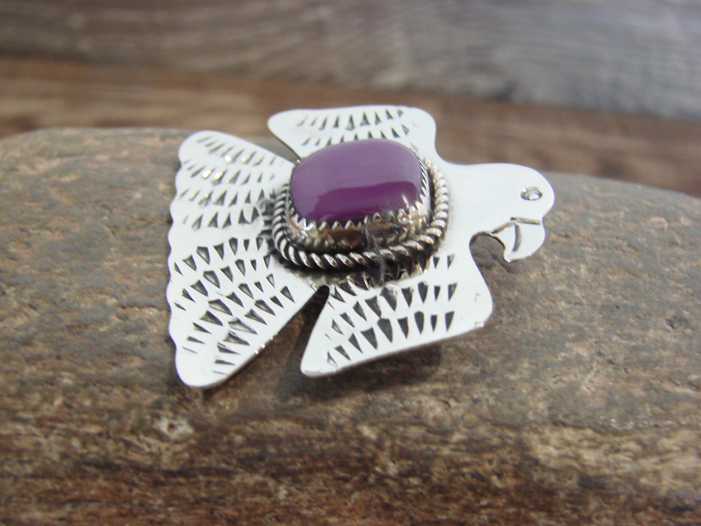 Native American Nickel Silver & Purple Spiny Oyster Eagle Pendant - Cleveland