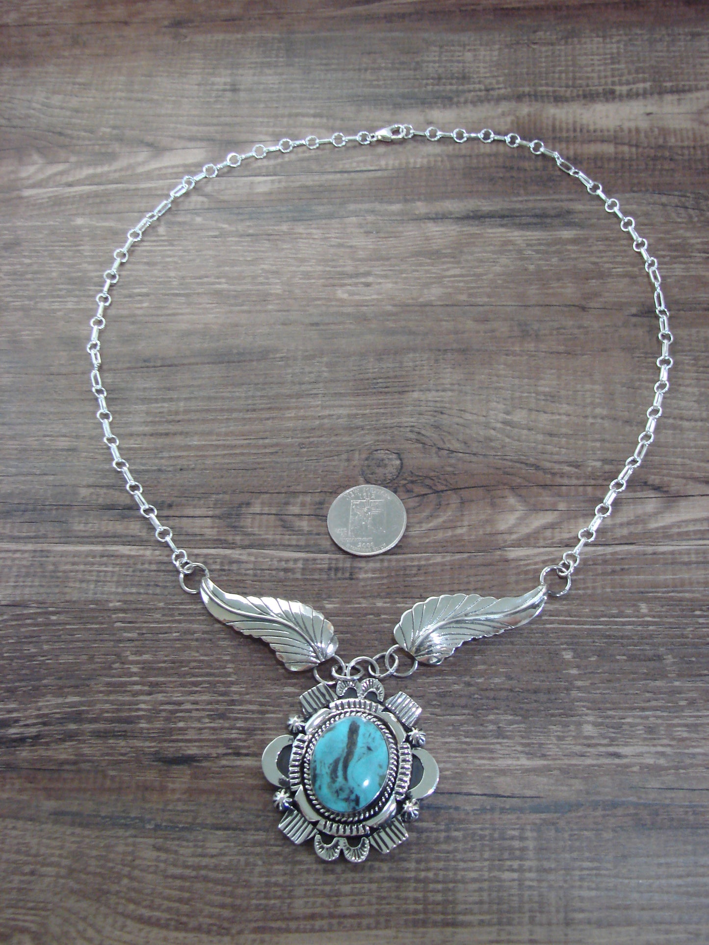 Native American 25" Sterling Silver & Turquoise Link Necklace by Belin