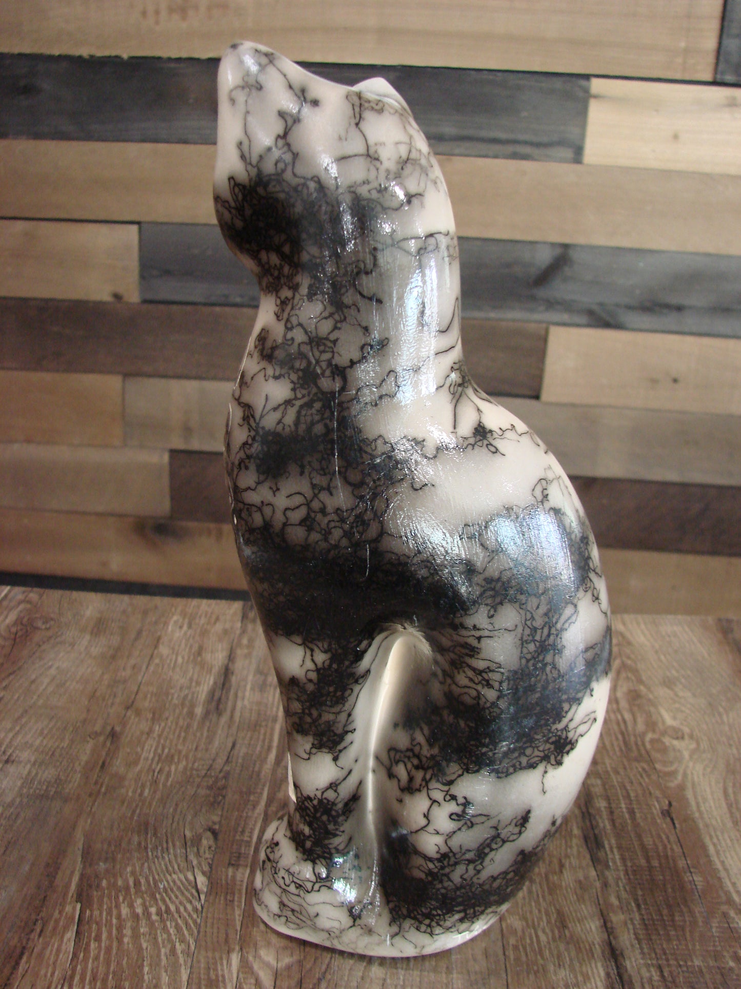 Native American Navajo Pottery Horse Hair Cat Sculpture by Vail