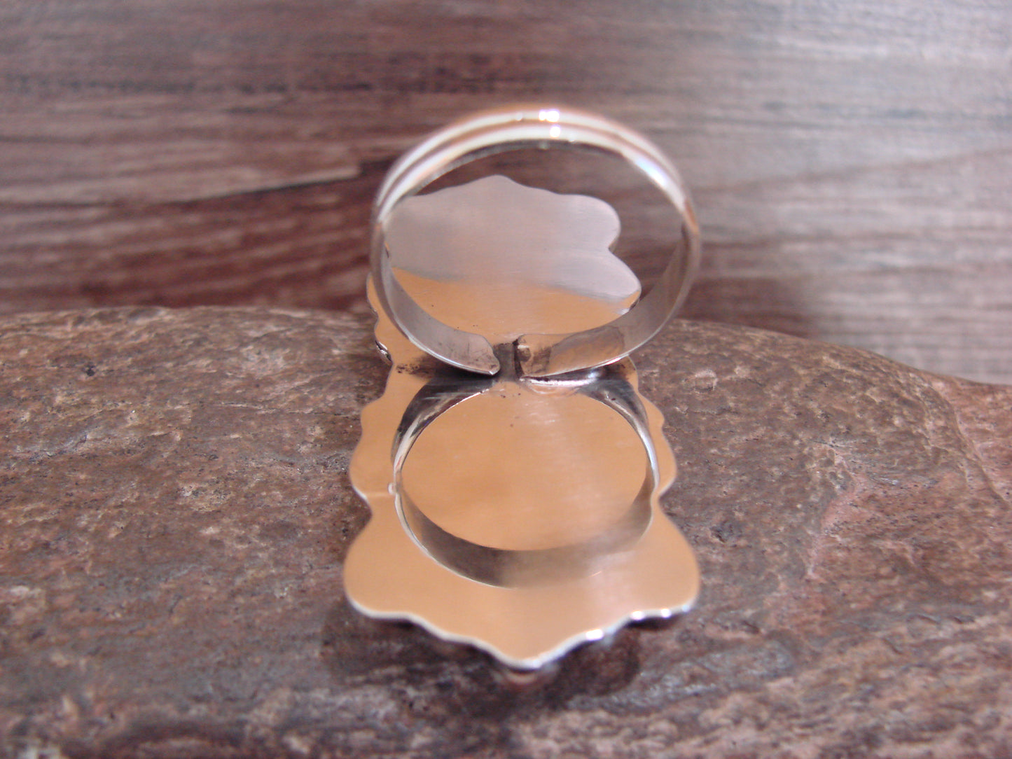 Native American Nickel Silver & Turquoise Adjustable Ring by Cleveland - Size 8 - 10