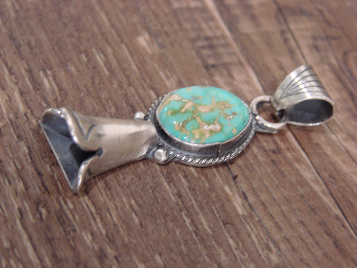 Native American Sterling Silver & Turquoise Squash Blossom Pendant by Betone