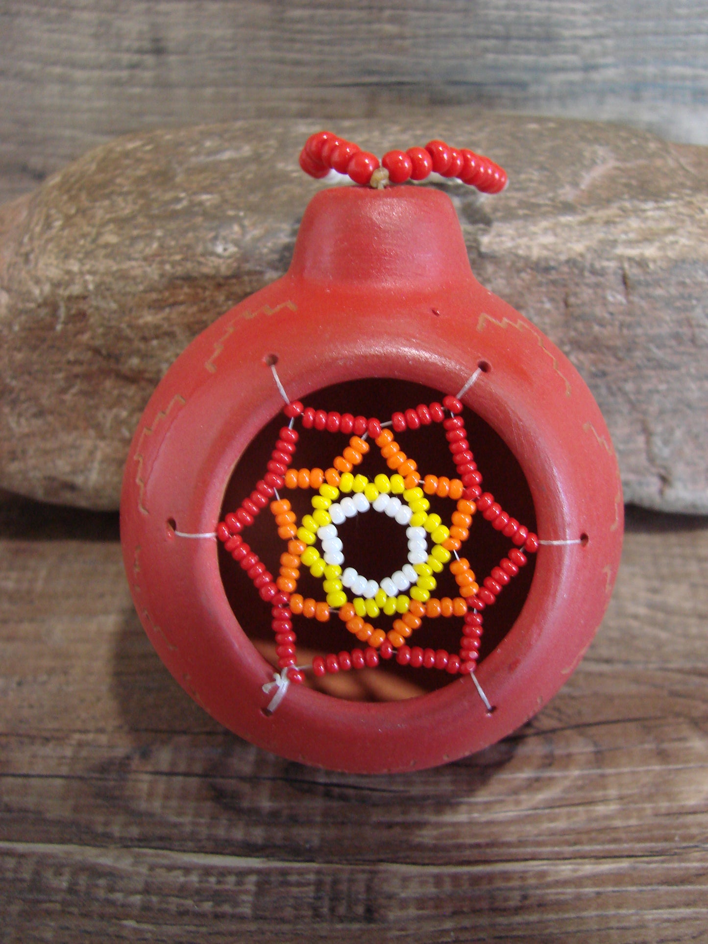 Native American Hand Etched Beaded Dream Catcher Ornament - Benally