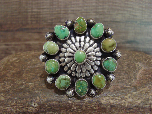 Native American Sterling Silver & Turquoise Cluster Ring - Lewis - Size 7.5